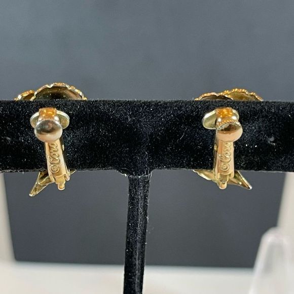 Vintage Coro Feather brooch & clip on earrings Demi parure gold and silver tone - Picture 10 of 15